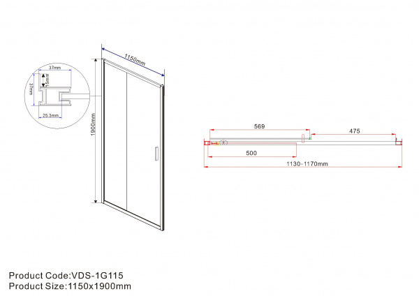 Фото душевая дверь vincea garda 115 см vds-1g115cl