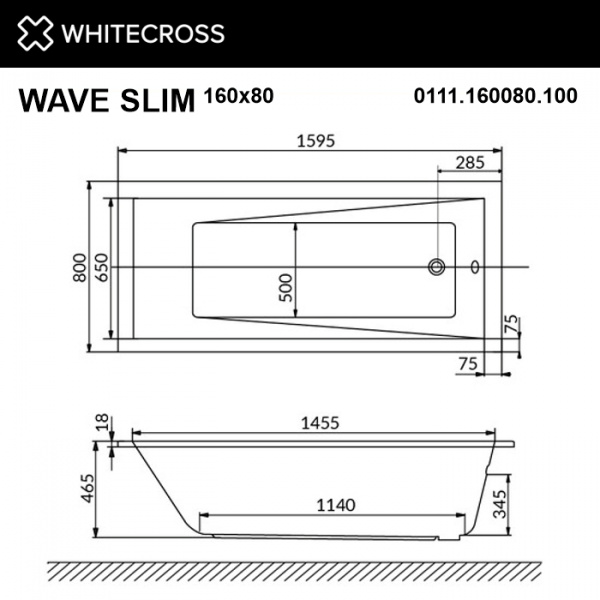 Фото акриловая ванна whitecross wave 160x80 см line nano 0111.160080.100.linenano.cr
