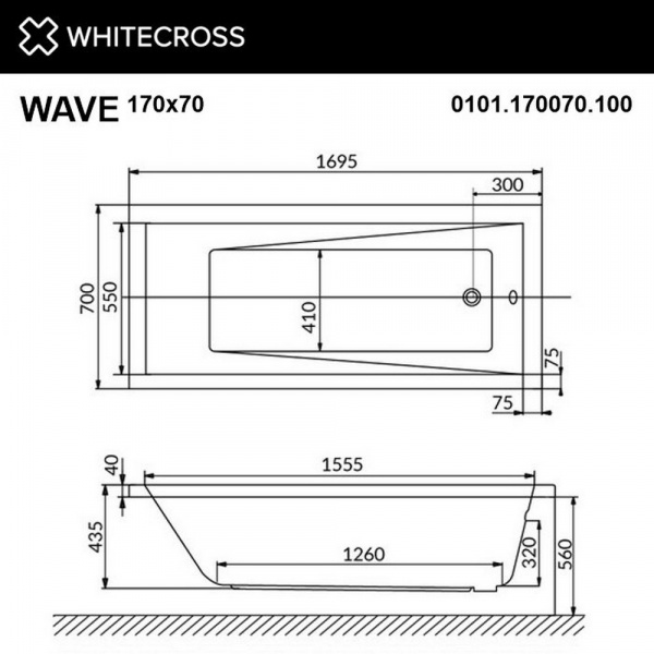 Фото акриловая ванна whitecross wave 170x70 см line nano 0101.170070.100.linenano.cr