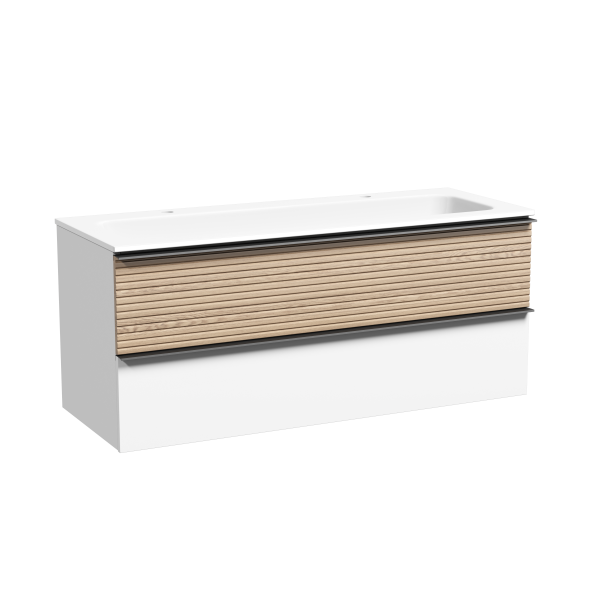 Фото тумба под раковину sancos delta 120 см, цвет: дуб светлый/белый dl120w