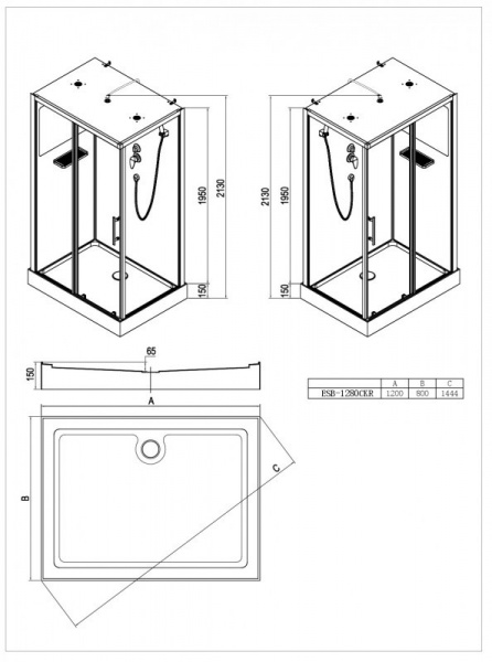 Фото душевая кабина esbano 120x80 см eskbfo1280ckr