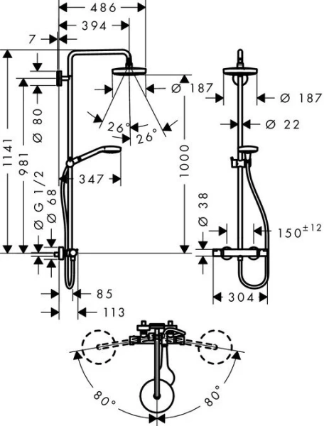 Фото душевая стойка hansgrohe croma select s 27254400