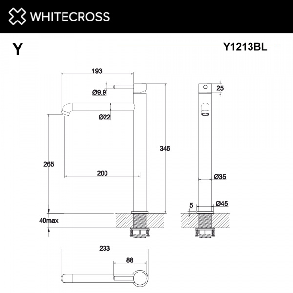 Фото смеситель для раковины whitecross y y1213bl, цвет: черный
