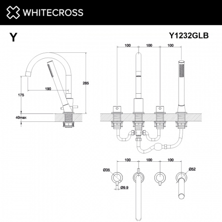Фото смеситель на борт ванны whitecross y y1232glb, цвет: золото