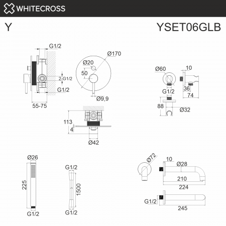 Фото душевой набор со встроенным смесителем whitecross y yset06glb, цвет: золото
