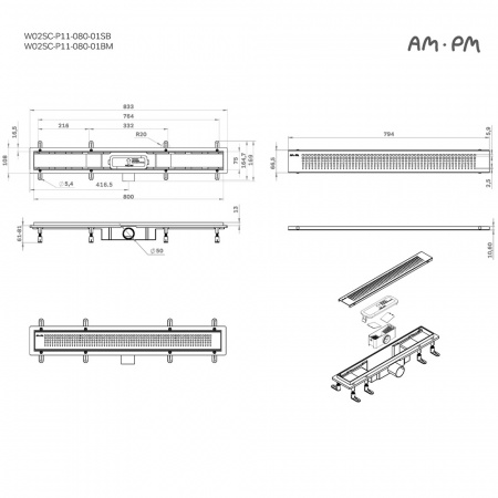 Фото душевой трап am.pm primeflow 80 см w02sc-p11-080-01bm