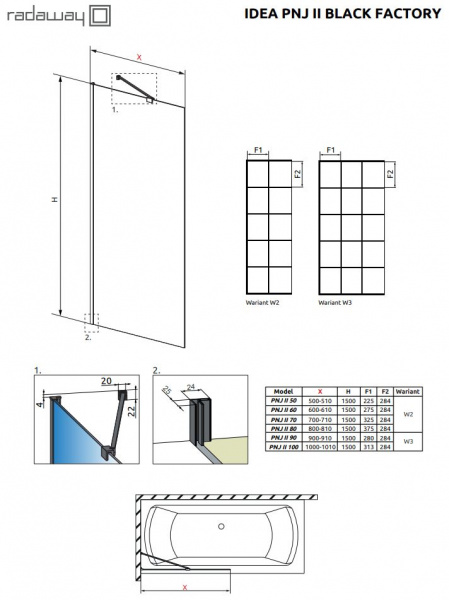 Фото шторка radaway idea black pnj 90 factory 90 см 10001090-54-55