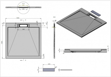 Фото поддон из искуственного камня esbano luxe 100x100 см esp-lx100w