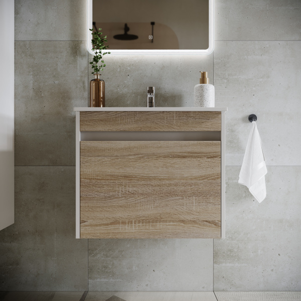 Фото тумба под раковину sancos smart 60 см, цвет: дуб бардолино/белый sm60e