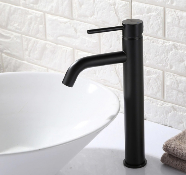 Фото смеситель высокий для раковины rea lungo black mat rea-b4103