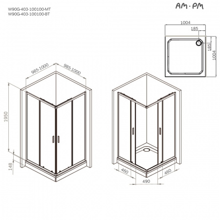 Фото душевое ограждение am.pm gem 100x100 см w90g-403-100100-bt