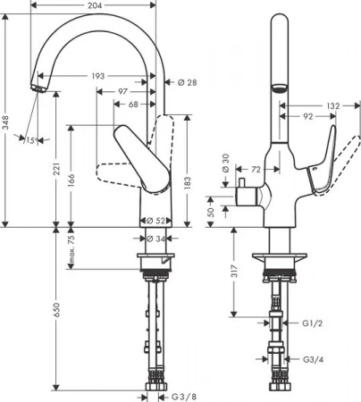 Фото смеситель для кухонной мойки hansgrohe focus 71803000