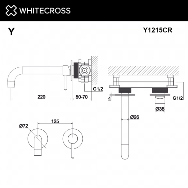 Фото встраиваемый смеситель для раковины whitecross y y1215cr, цвет: хром