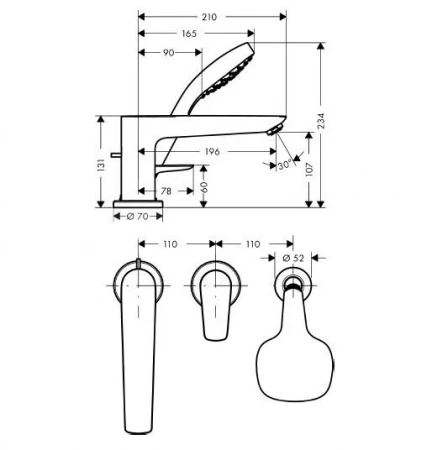 Фото смеситель на борт ванны hansgrohe talis e 71731000
