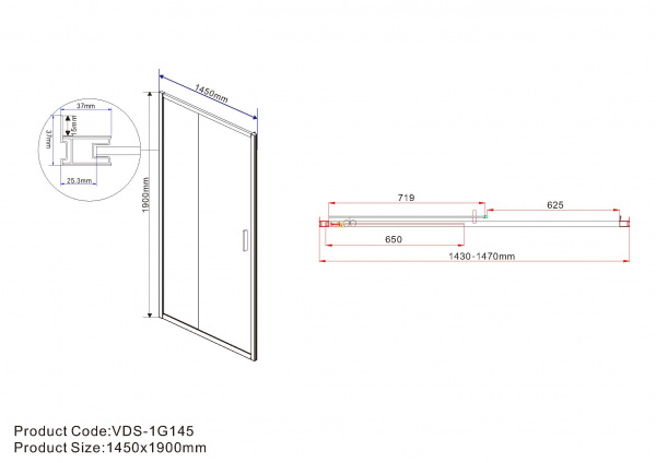 Фото душевая дверь vincea garda 145 см vds-1g145cl