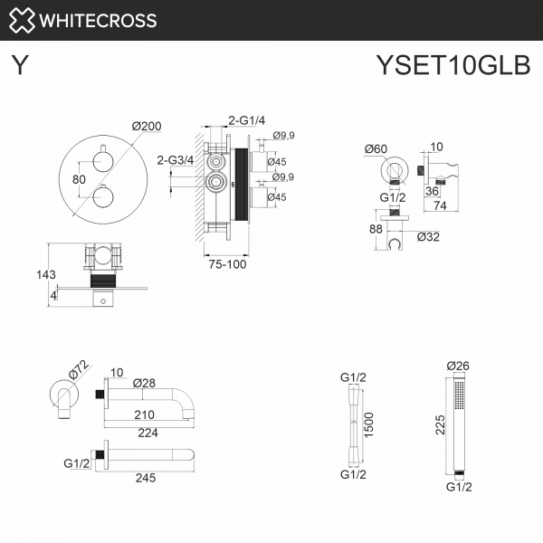 Фото душевой набор со встроенным смесителем и верхним душем whitecross y yset10glb, цвет: золото