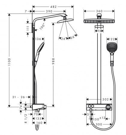 Фото душевая стойка hansgrohe raindance select e 360 1jet st showerpipe 27288400