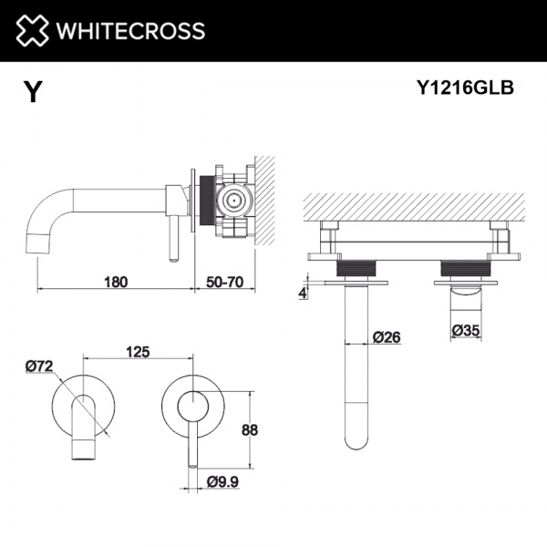 Фото встраиваемый смеситель для раковины whitecross y y1216glb, цвет: золото