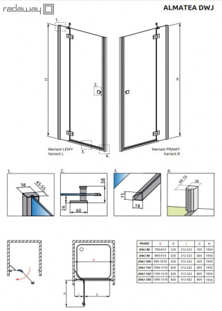 Фото душевая дверь radaway almatea dwj l/r 90 см 31002-01-05n
