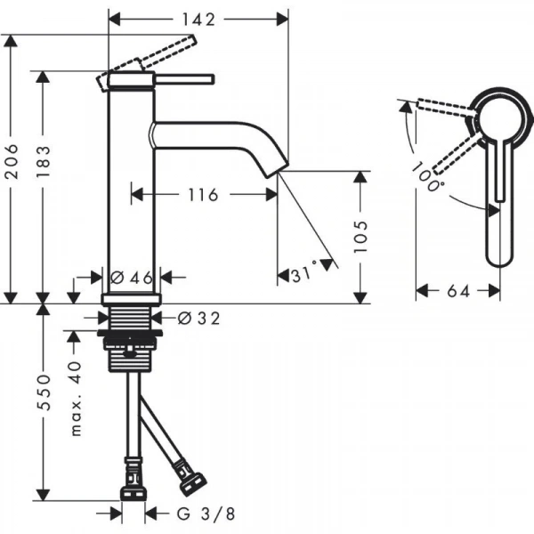 Фото смеситель для раковины hansgrohe tecturis s 73312700
