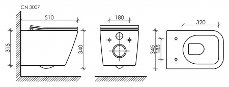 Фото унитаз подвесной, безободковый ceramicanova metric cn3007mb