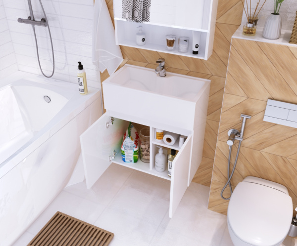 Фото тумба с раковиной 1marka mira 60 см, цвет: белый глянец у75328