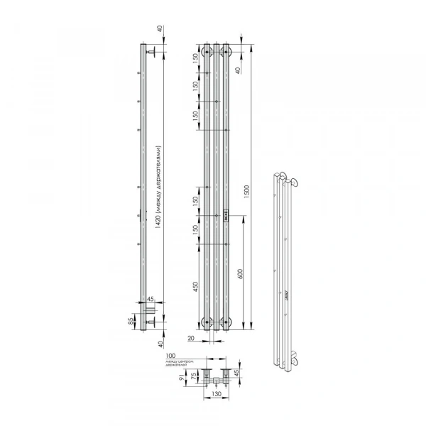 Фото электрический полотенцесушитель indigo  style 3 pro 150/13 lspre150-13mkgdrt