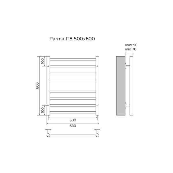 Фото водяной полотенцесушитель azario parma 50x60 см цвет: хром az10156s