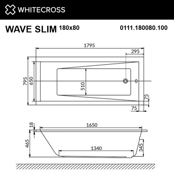 Фото акриловая ванна whitecross wave 180x80 см relax 0111.180080.100.relax.wh