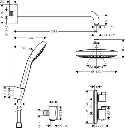 Фото душевая стойка hansgrohe croma select e 27295000