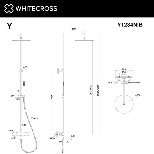 Фото душевая стойка whitecross y y1234nib, цвет: никель брашированный