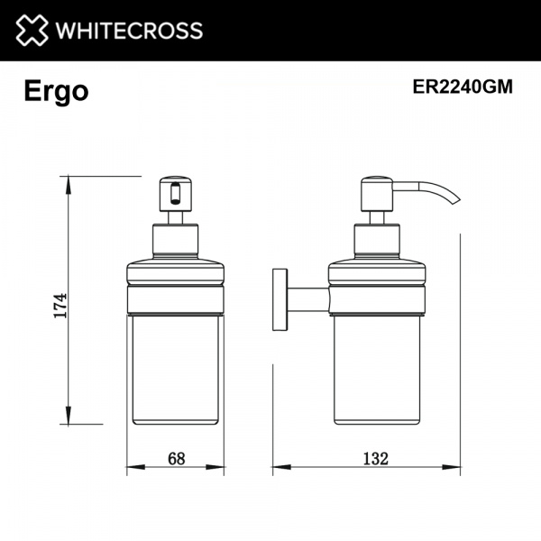 Фото дозаторы для жидкого мыла whitecross ergo er2240gm, цвет: оружейная сталь