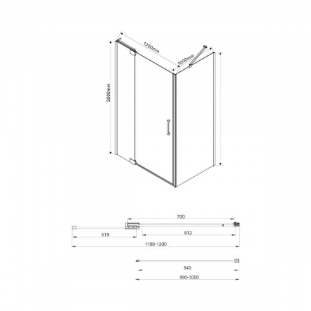 Фото душевой уголок vincea extra 110x100 см vsr-1e111210cl