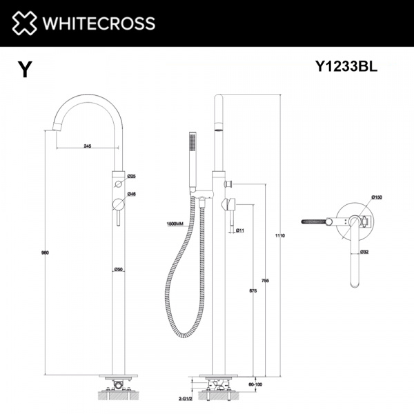 Фото напольный смеситель для ванны whitecross y y1233bl, цвет: черный
