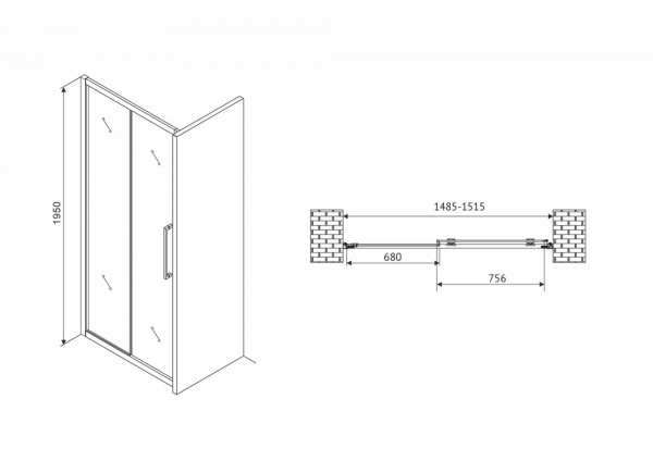 Фото душевая дверь abber schwarzer diamant 150 см ag30150h
