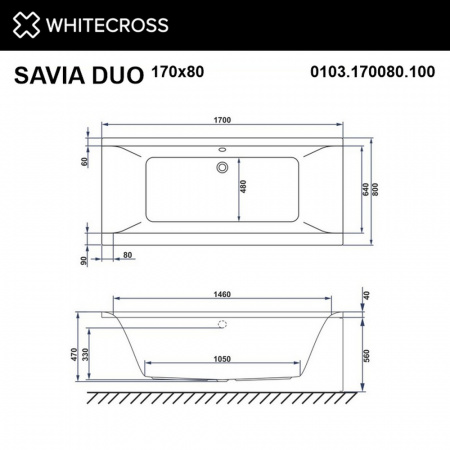 Фото акриловая ванна whitecross savia duo 170x80 см smart 0103.170080.100.smart.wh