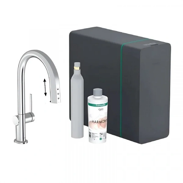 Фото смеситель для кухонной мойки hansgrohe aqittura sodasystem 76806000