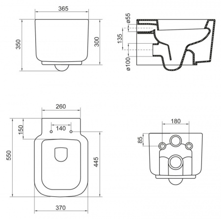 Фото унитаз подвесной belbagno vaso 55 см bb127ch