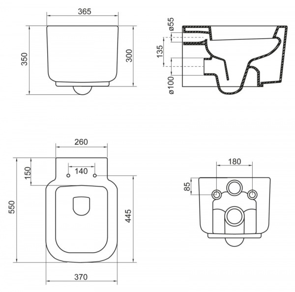 Фото унитаз подвесной belbagno vaso 55 см bb127ch