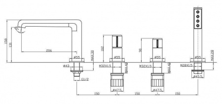 Фото смеситель на борт ванны belbagno uno uno-bvd4-crm