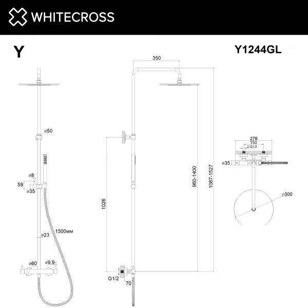 Фото душевая стойка whitecross y y1244gl, цвет: золото