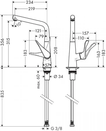 Фото смеситель для кухонной мойки hansgrohe metris 14782000