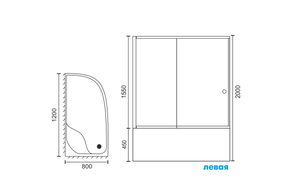 Фото душевое ограждение royal bath bk rb8120bk-t-bl-l 120x80 см