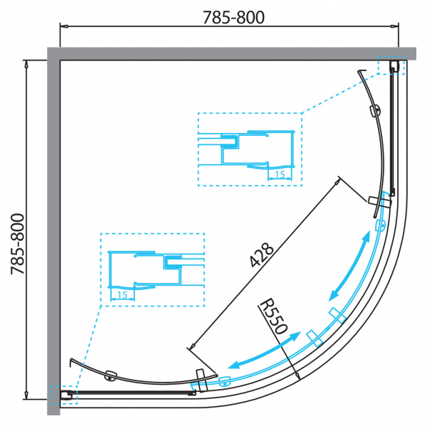 Фото душевое ограждение 	belbagno due 80x80 см due-r-2-80-c-cr
