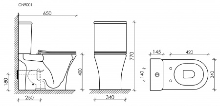 Фото унитаз-компакт, безободковый без бачка ceramicanova fortuna cn9001-b