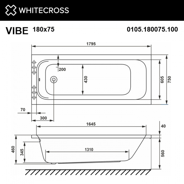 Фото акриловая ванна whitecross vibe 180x75 см line nano 0105.180075.100.linenano.cr