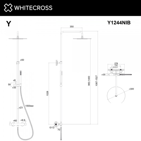 Фото душевая стойка whitecross y y1244nib, цвет: никель брашированный