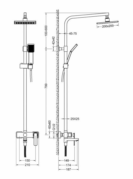 Фото душевая стойка timo torne sx-4320/03, цвет: черный