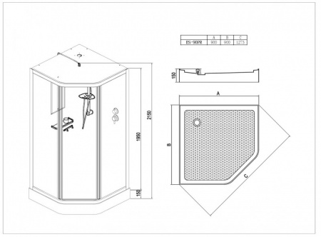 Фото душевая кабина esbano elegancia es-90pr 90x90 см