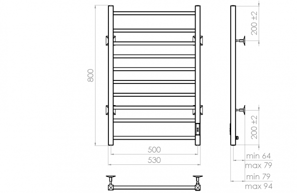 Фото электрический полотенцесушитель vincea vtd-1lbe 80x50 см